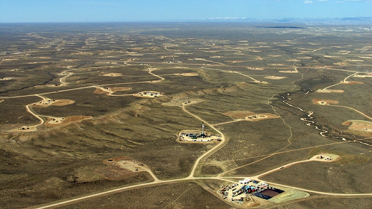 Aerial view of methane field in Wyoming
